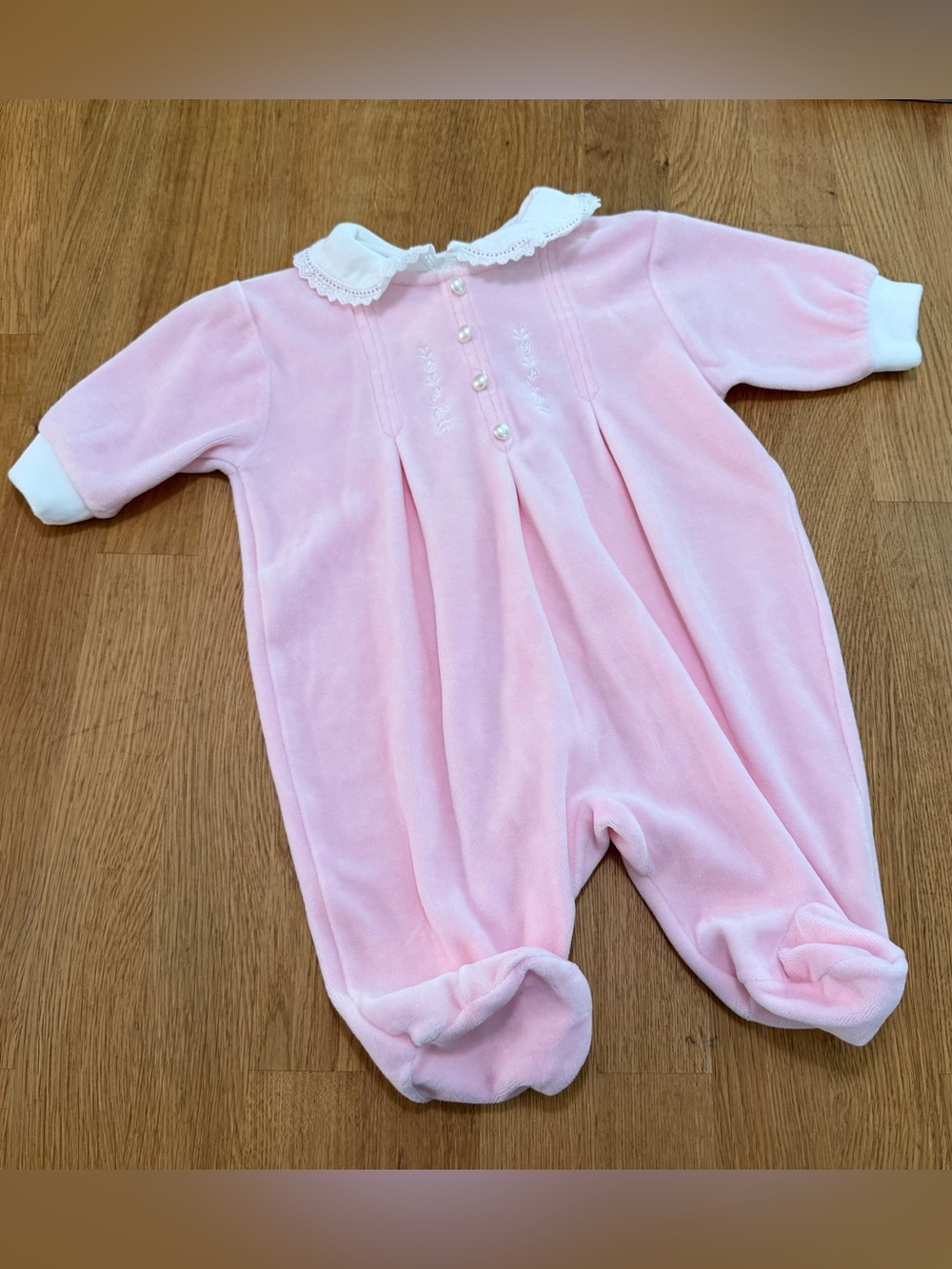 Little Me 3 MONTHS Pink Velvet Long Sleeve One Piece Jumpsuit
